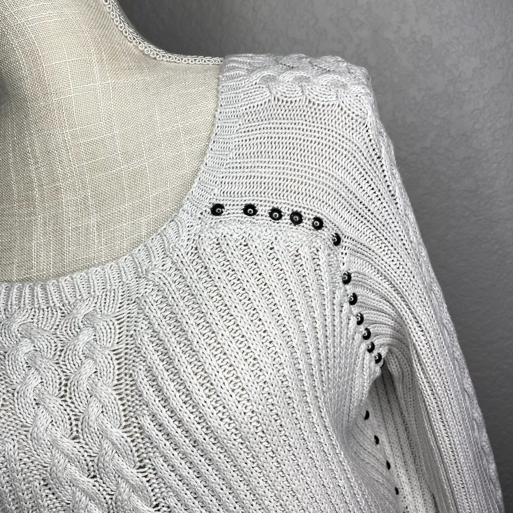 PHILOSOPHY Womens Gray Studded Cable Knit Sweater Size 0X - Picture 4 of 13